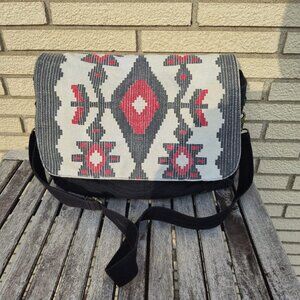 Billabong Canvas Messenger Bag, Boho Southwest Aztec Print , Oversized, Unisex
